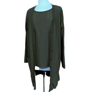 Chico's Flat-Back Ribbed Cardigan & Tank Top Set Sz 2 M/L